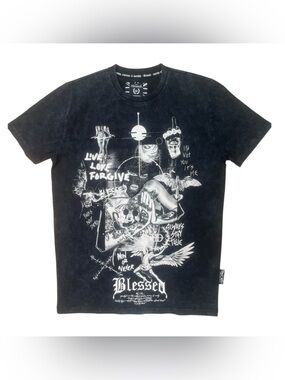 Sz M blessed Men's Black Graphic Tee - Streetwear Print